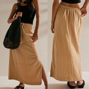 Free People Free-est Collection In The Spotlight Midi Maxi Skirt Cotton Oat Bran